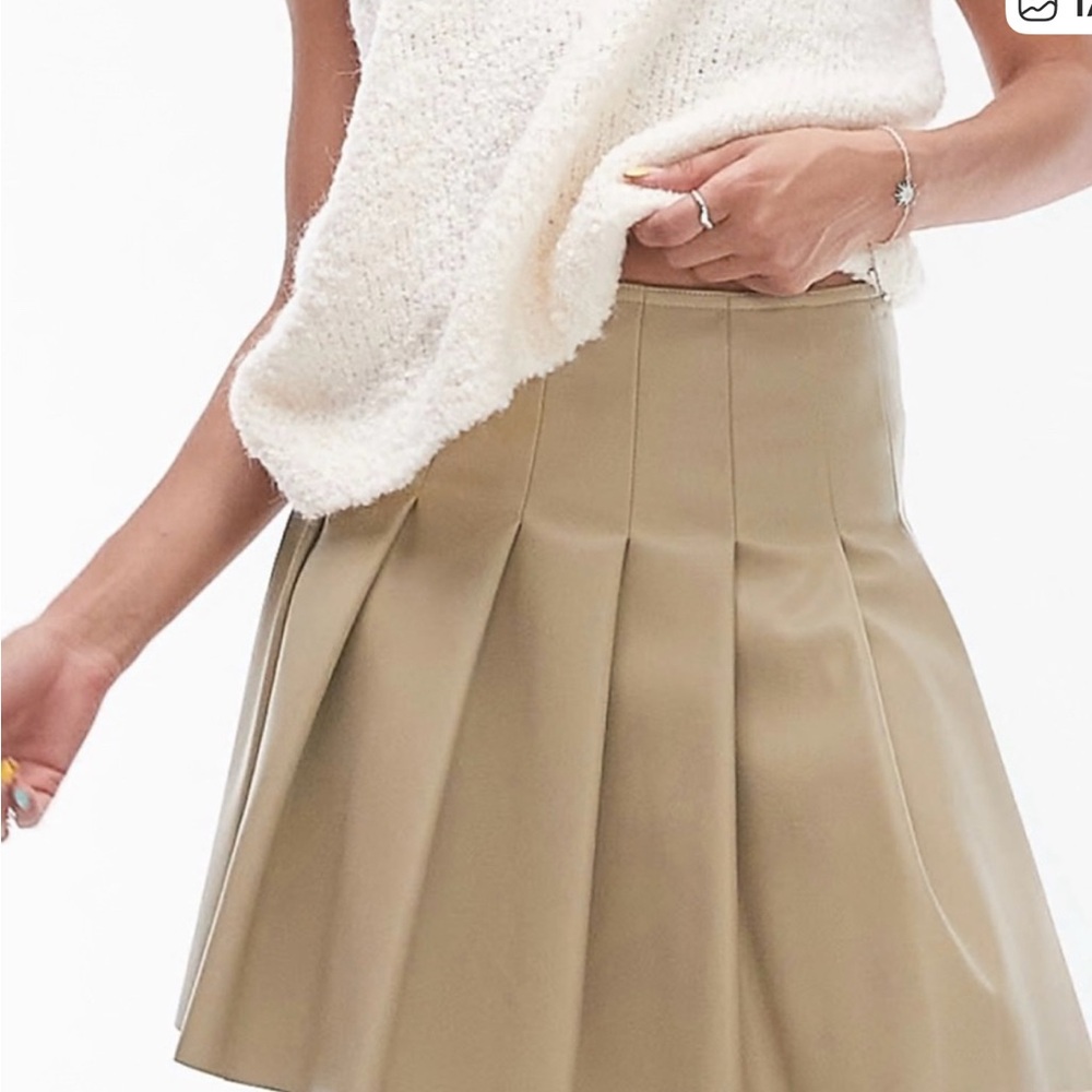 Tan Pleated Leather Skirt